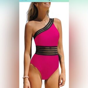 Hilor hot pink asymmetrical one strap bathing suit Size medium 8/10